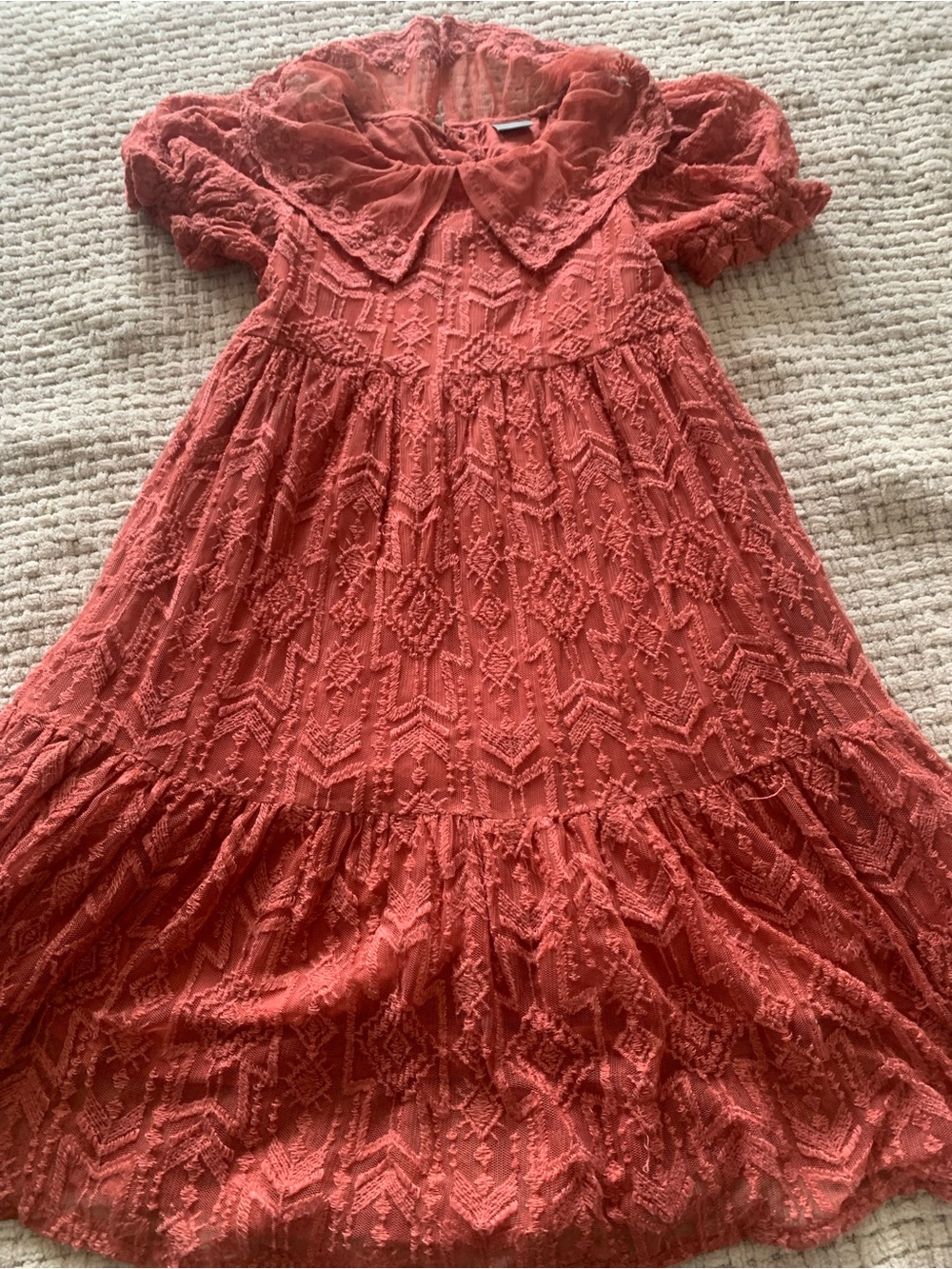 next brick red Lace Dress with Peter Pan Collar age 5-6